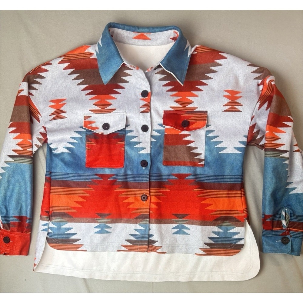 Vintage Aztec Print Jacket L Unisex SW Tribal Western Shacket Boho Retro